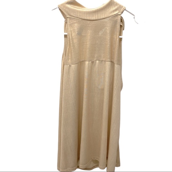D*N*T Mock turtle neck with tie halter A-Line dressy ribbed gold top/tunic - Picture 10 of 10